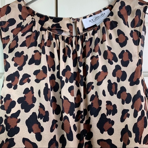 St. JOHN brown tan silk animal print sleeveless top XP - Picture 3 of 7